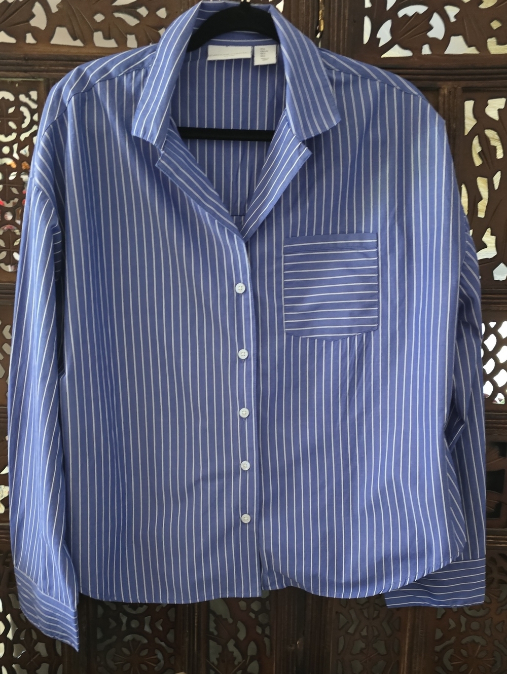 Caroline Costas Blue & White Pinstripe Button-Up Shirt